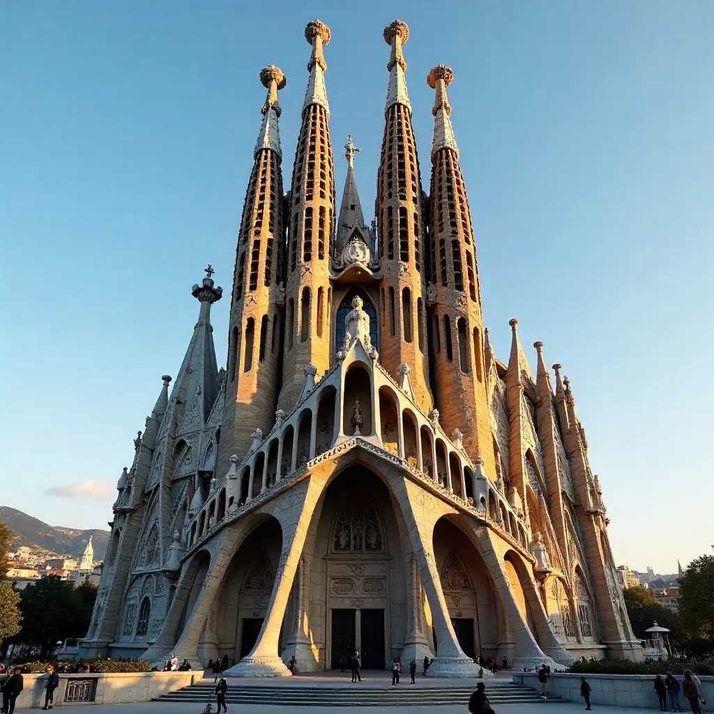 Stunning Facade of Sagrada Família at Golden Hour