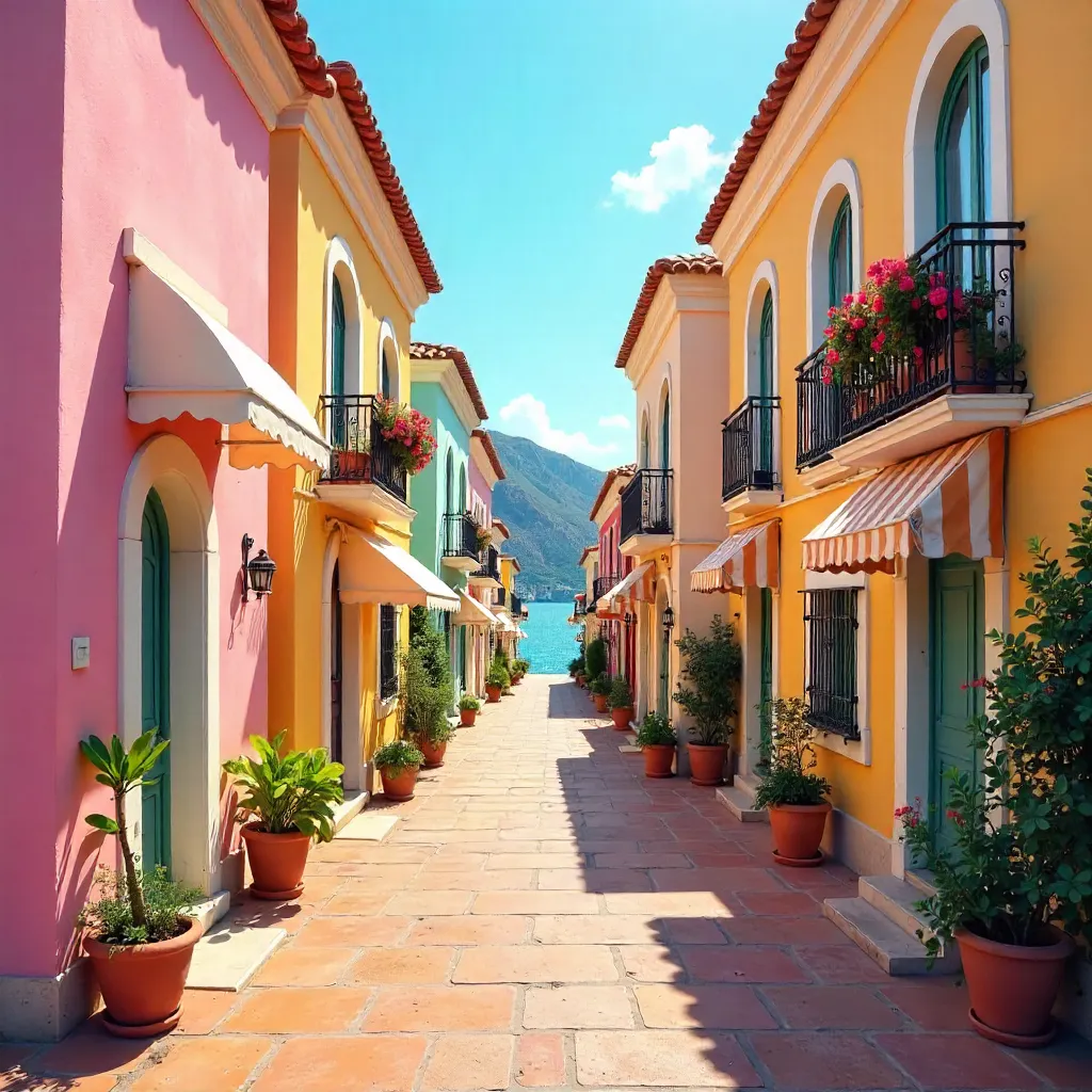 Pastel Mediterranean Arches in Sunlit Town