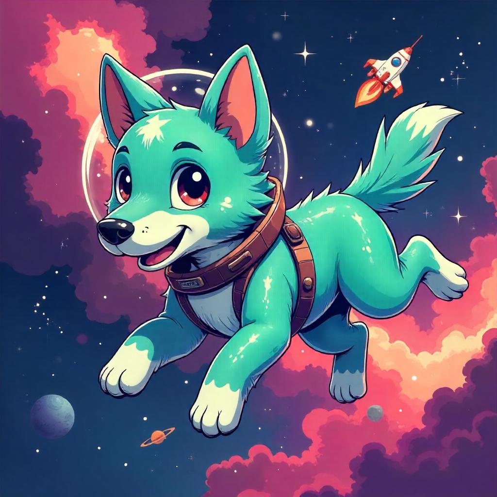 Cosmic Kelpie in a Cartoon Space Adventure
