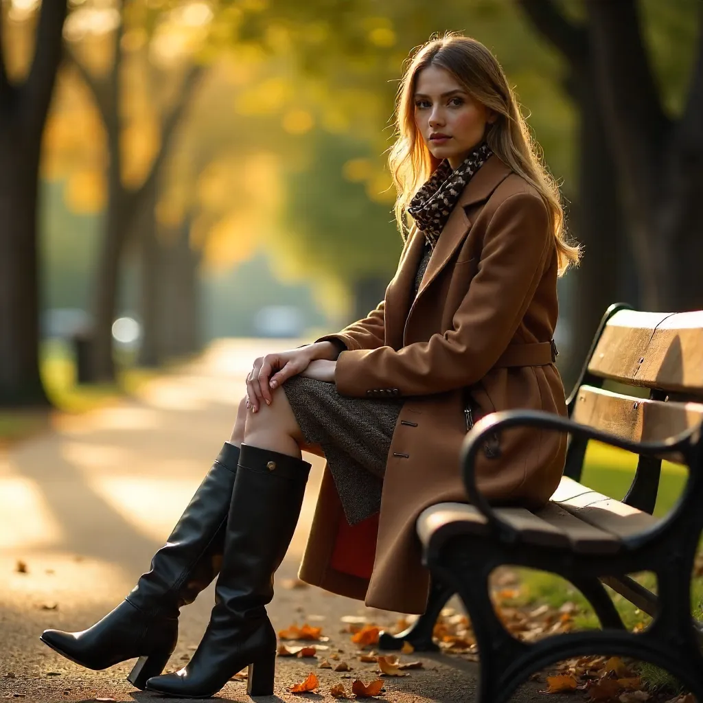 Brown-Coat Elegance on a Park Bench