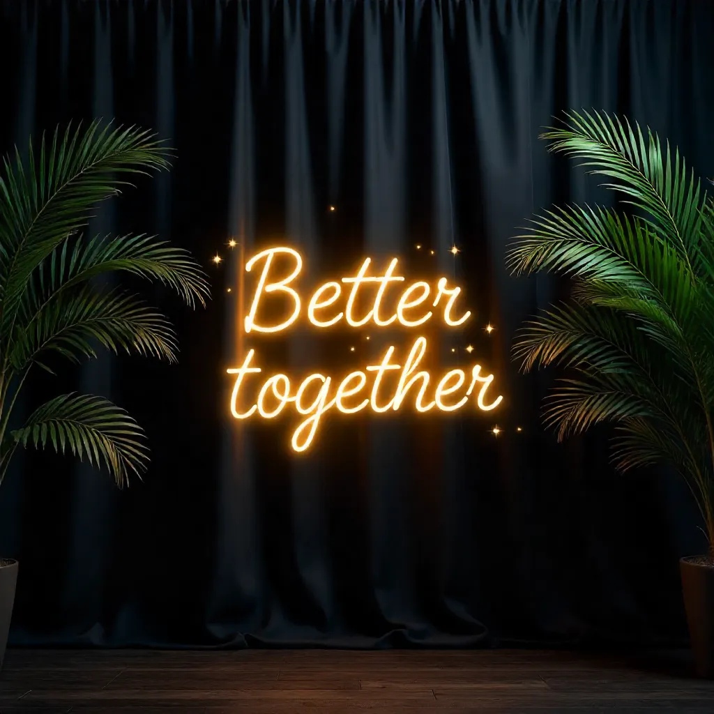 Better Together Neon Curtain with Palm Fronds
