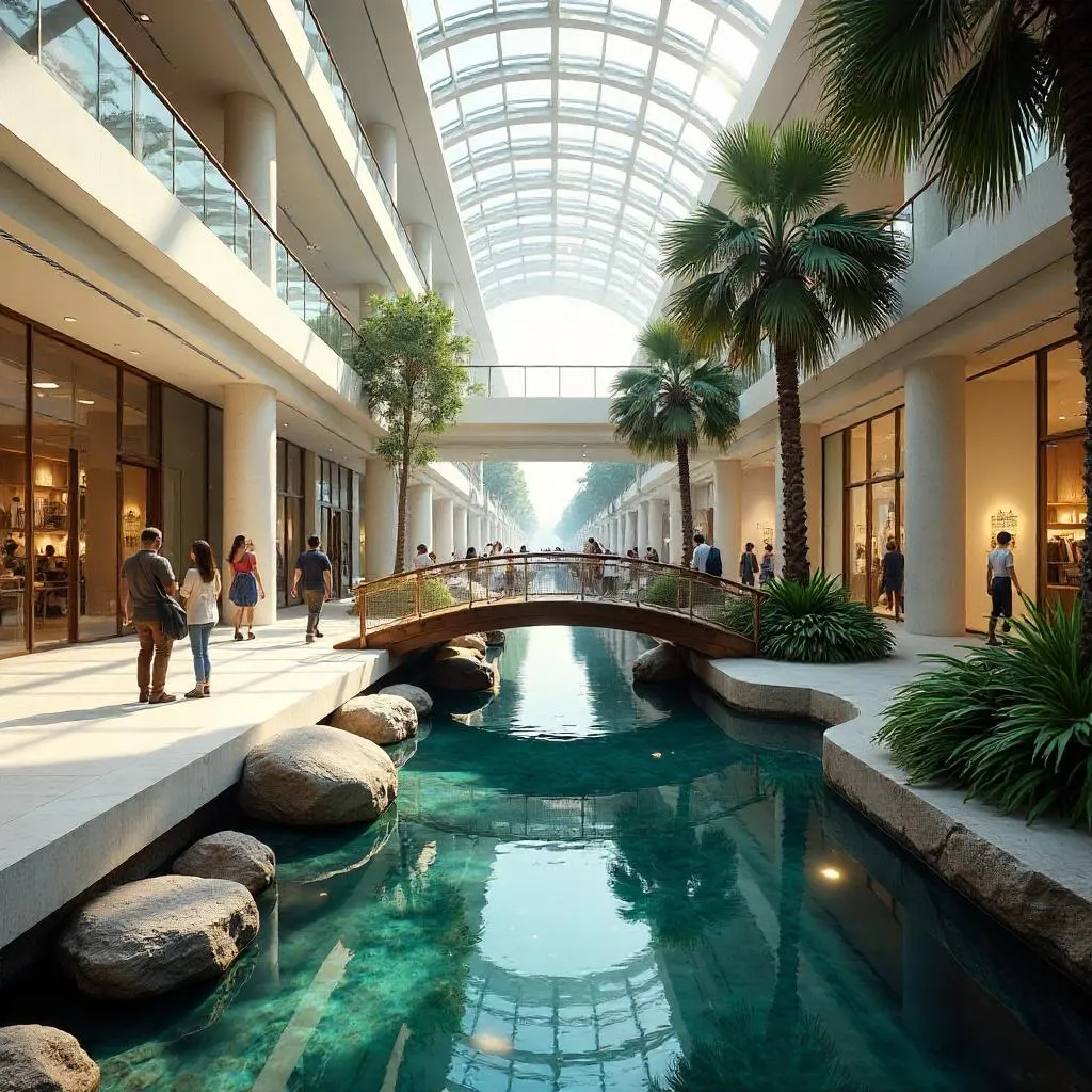 River in a Modern Shopping Mall Atrium