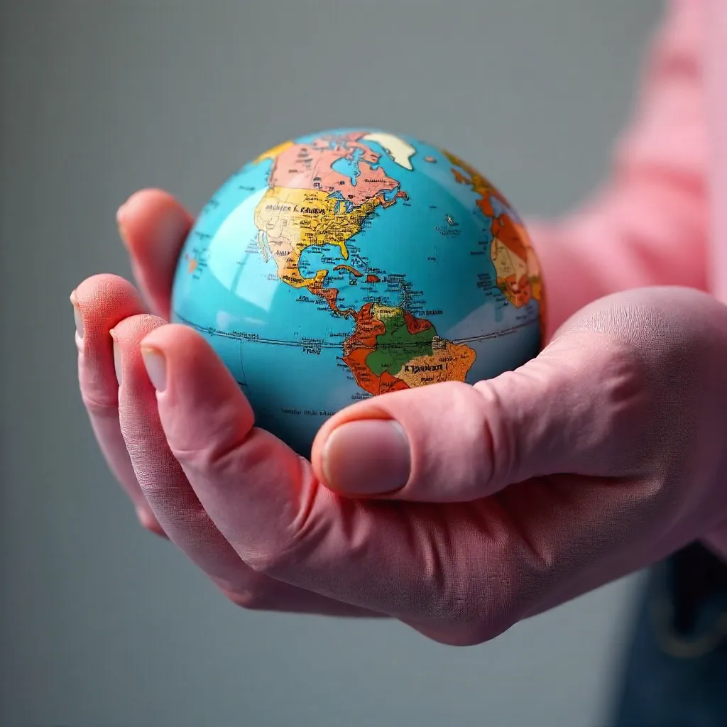 Pink-Gloved Hand Cradling the Globe