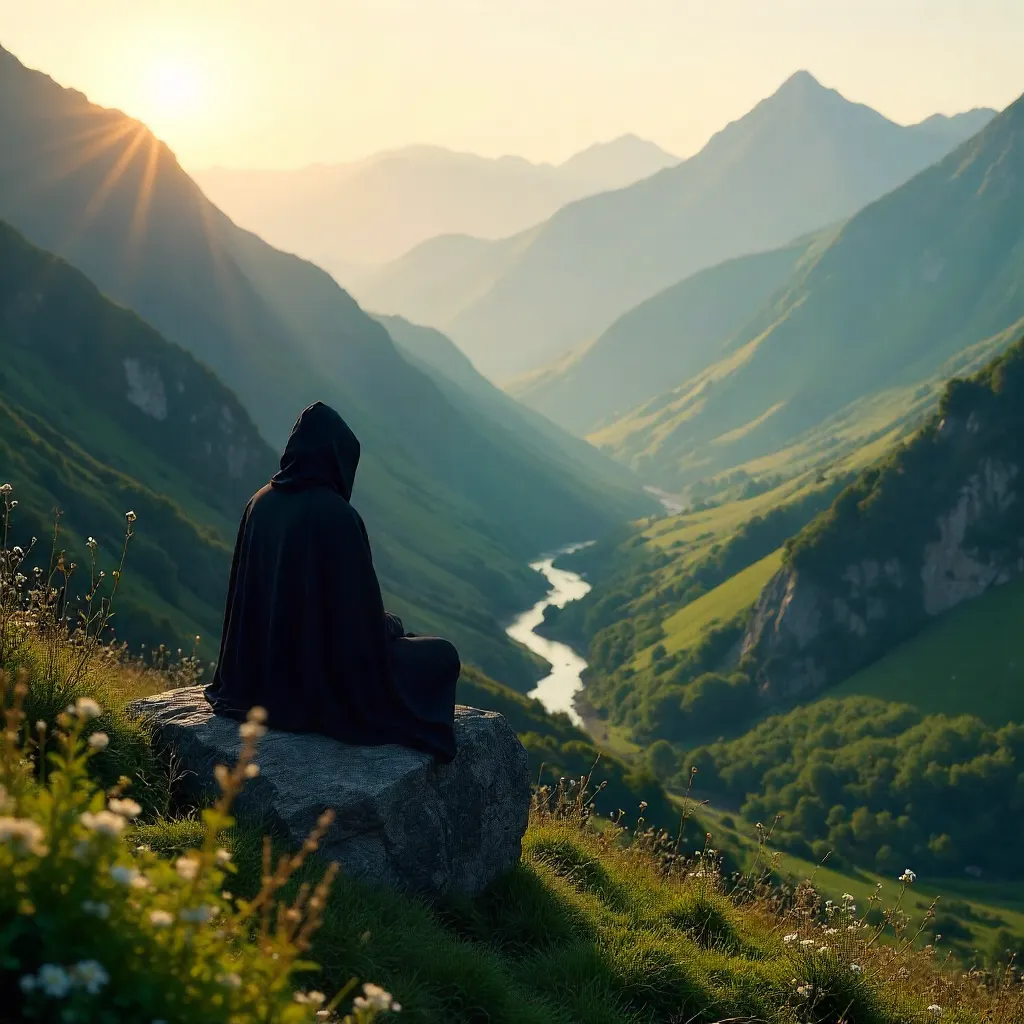 Solitary in Black Above Azerbaijani Valleys