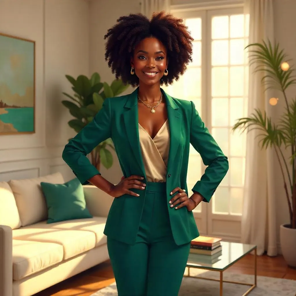 Confident Black Woman in a Radiant Living Room - Digital Art