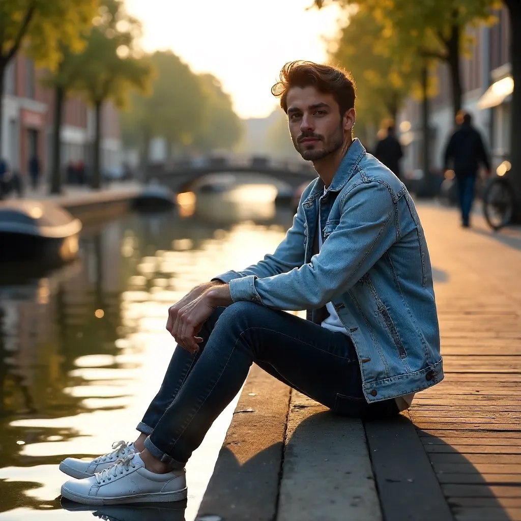 Casual Young Man on a Lille Canal Dock
