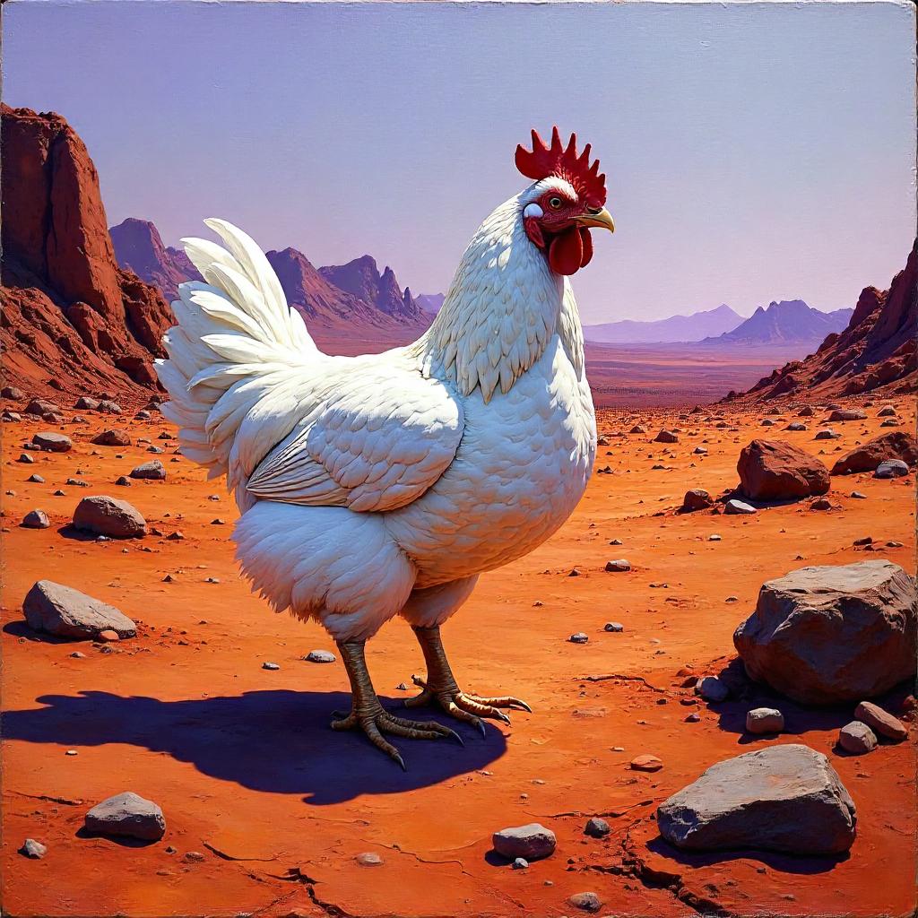 Oil Painting: A Chicken on Mars