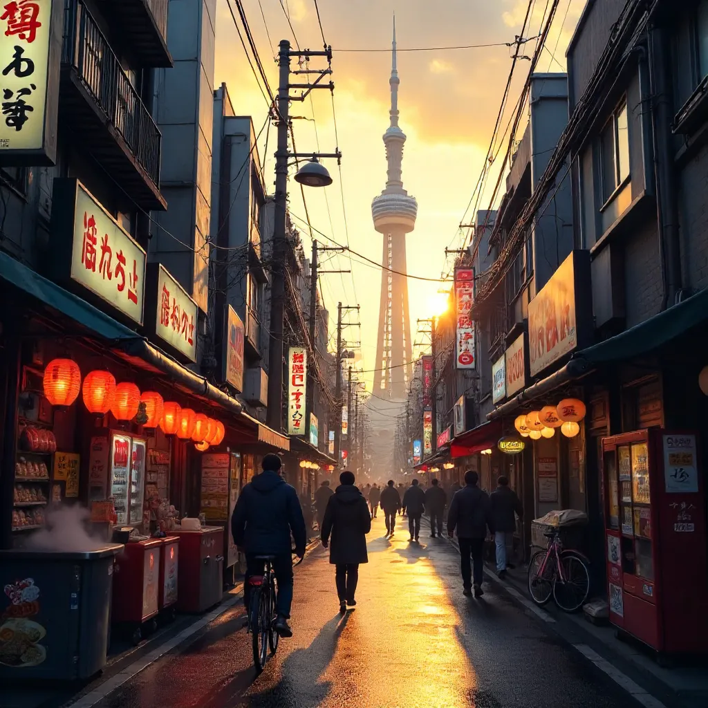 Bustling Tokyo Street with Skytree View