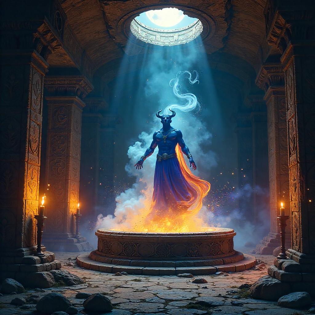Djinn Emergence in an Ancient Shrine – Concept Art