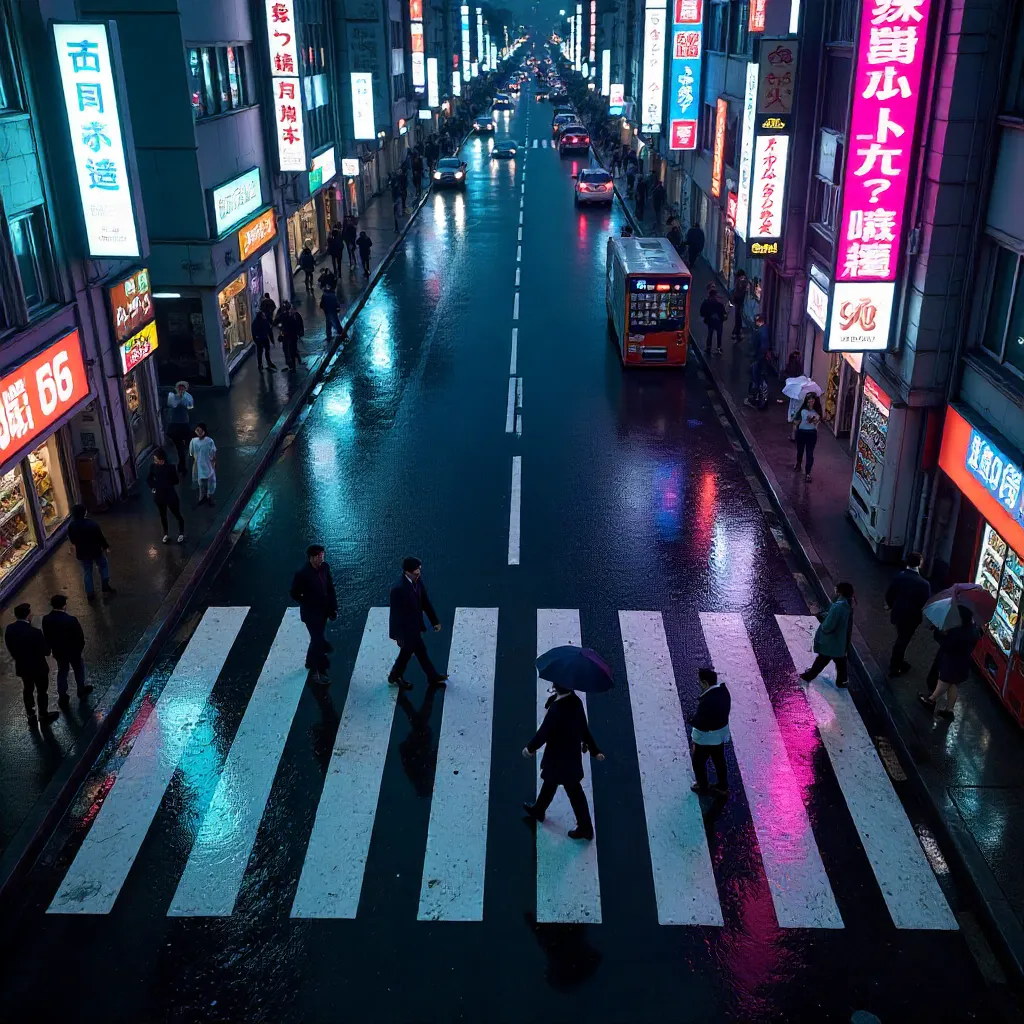 Aerial Night Crossing in Tokyo