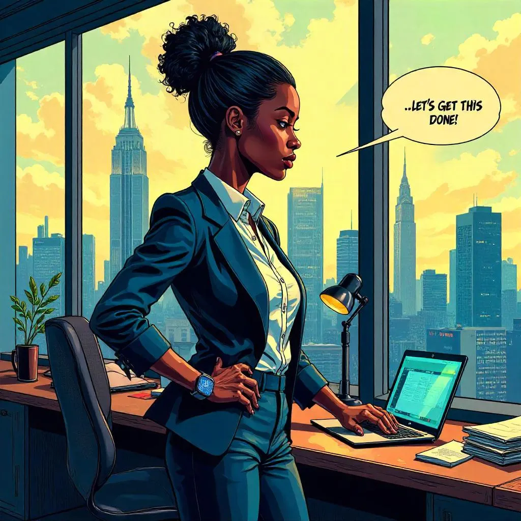 Comic-Style Office Boss: Young Black Woman