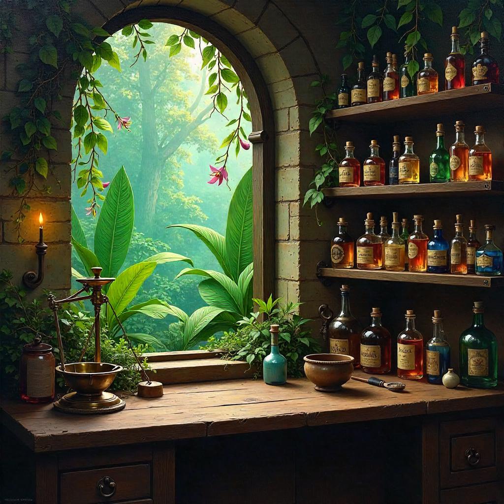 Jungle Scene in a Potion Shop (Oil Painting)