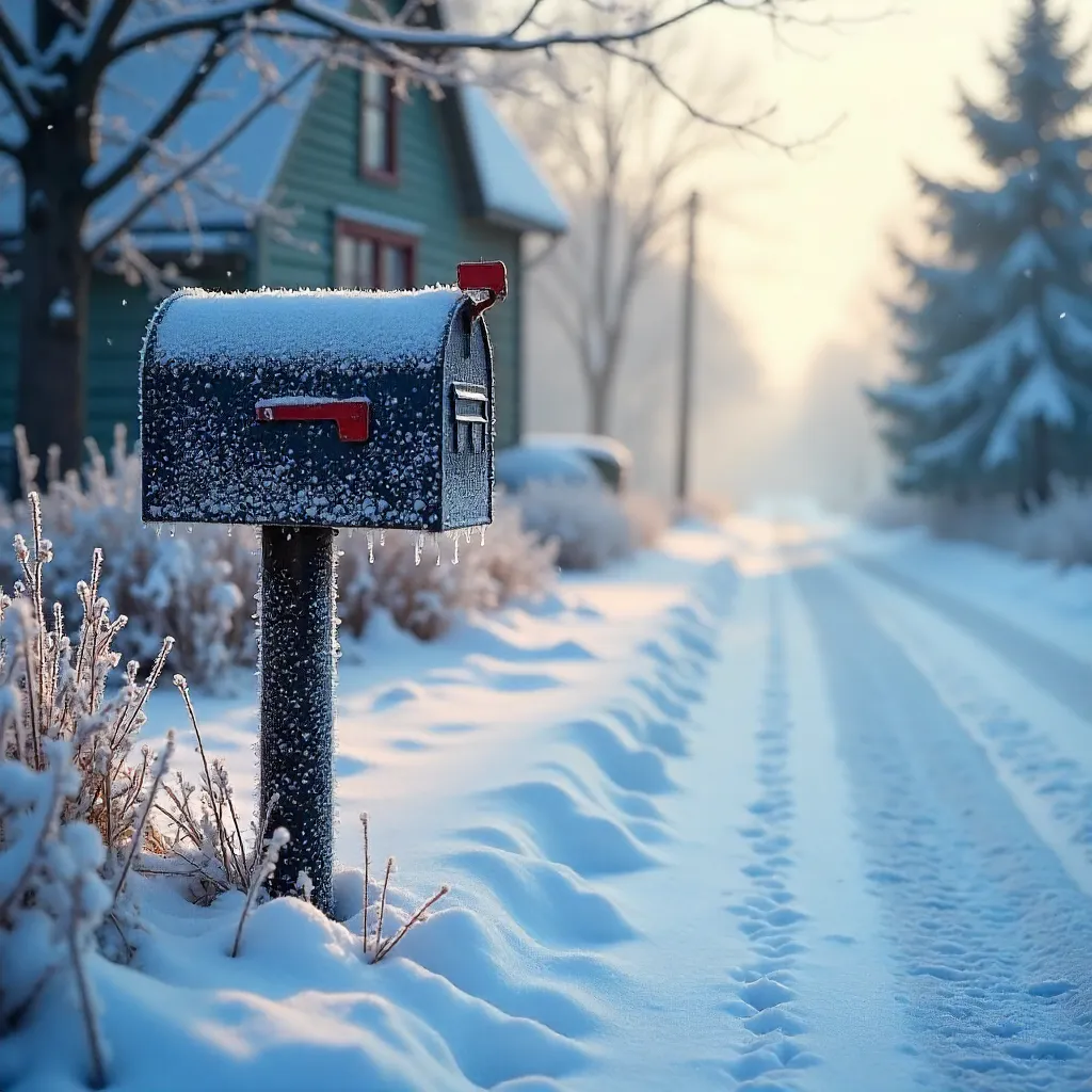 Serene Winter Mailbox in Hoarfrost