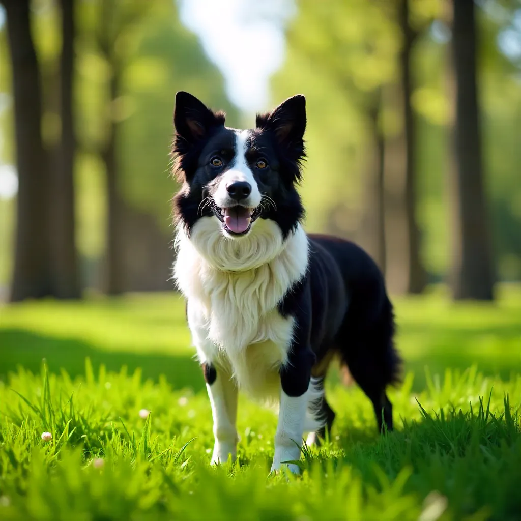Lively Border Collie in a Sunlit Grass Field