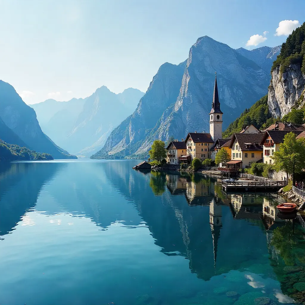 Hallstatt Reflections Over Alpine Lake
