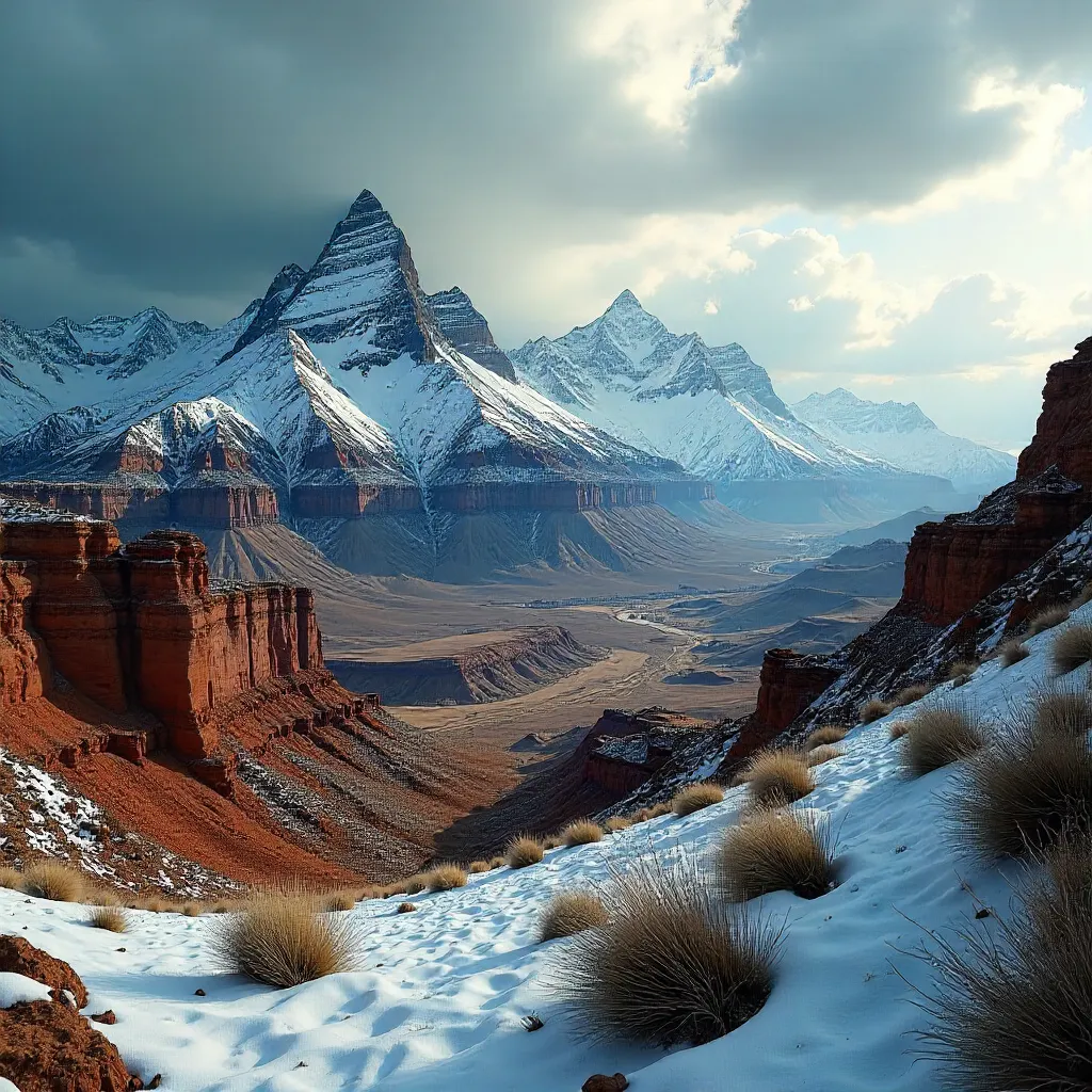 Snow-Capped Giants Over Red Utah Desert