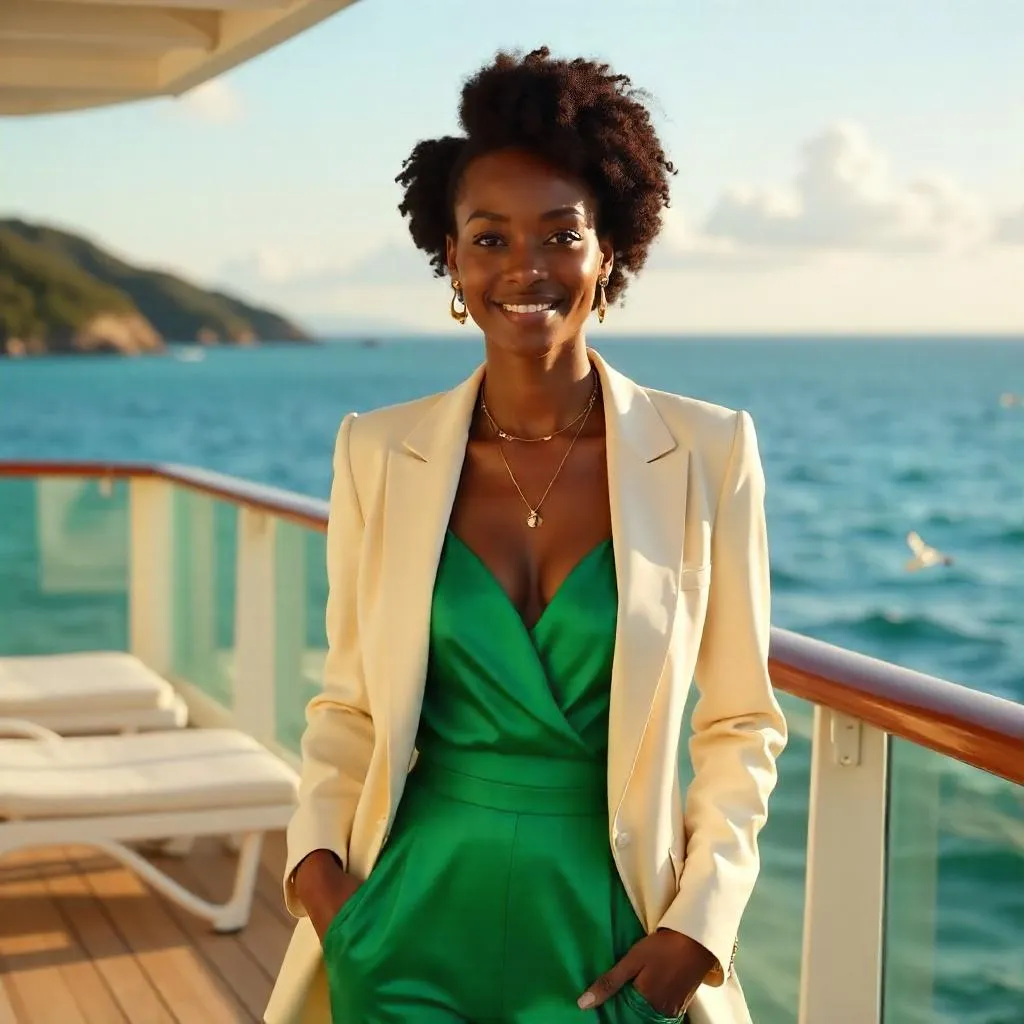 Confident Black Woman on a Photorealistic Cruise Ship