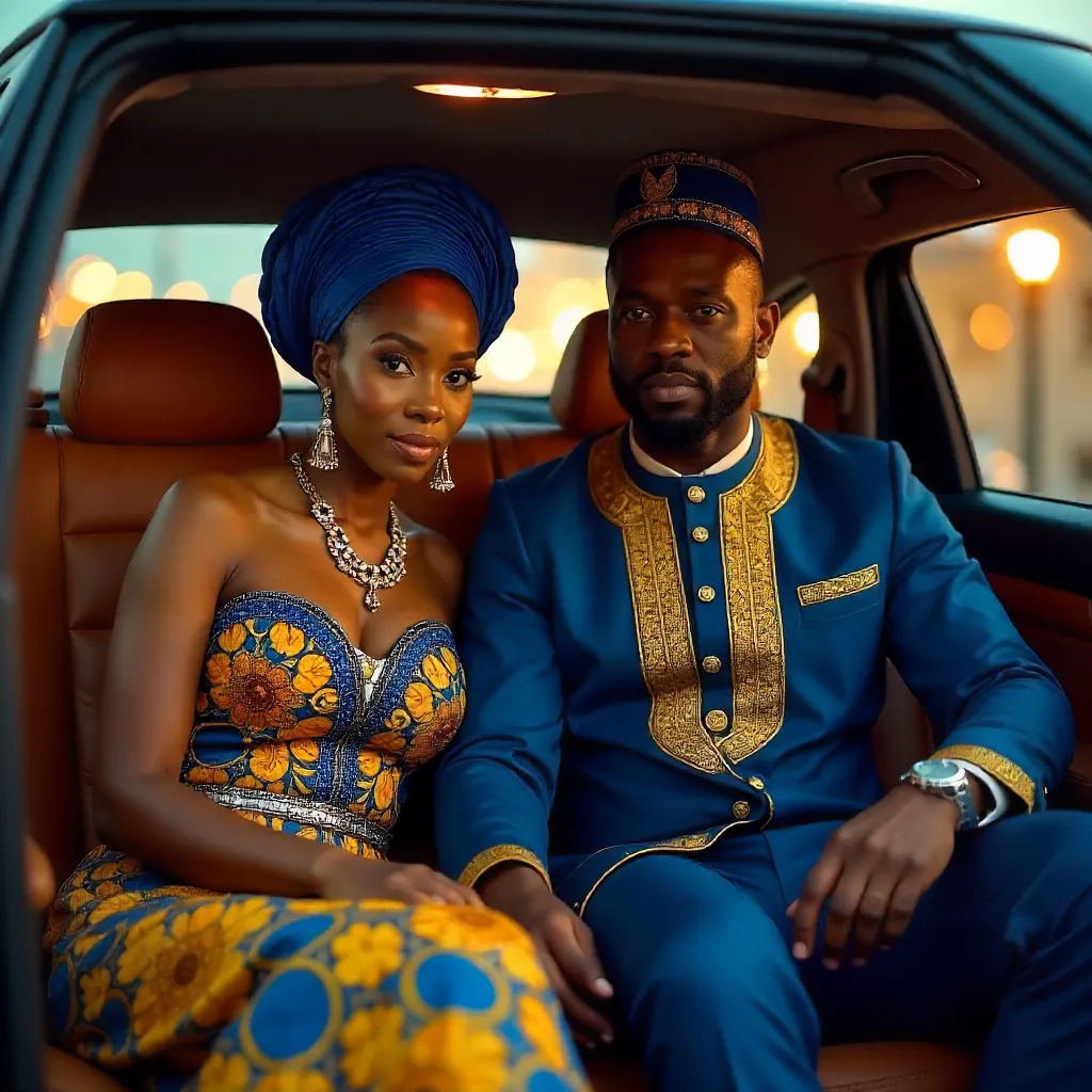 Regal Ride: African Couple in Modern-Traditional Attire