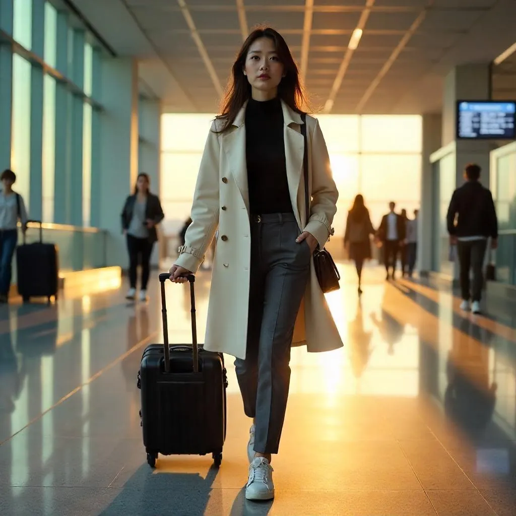 Photorealistic Stylish Asian Traveler at the Airport