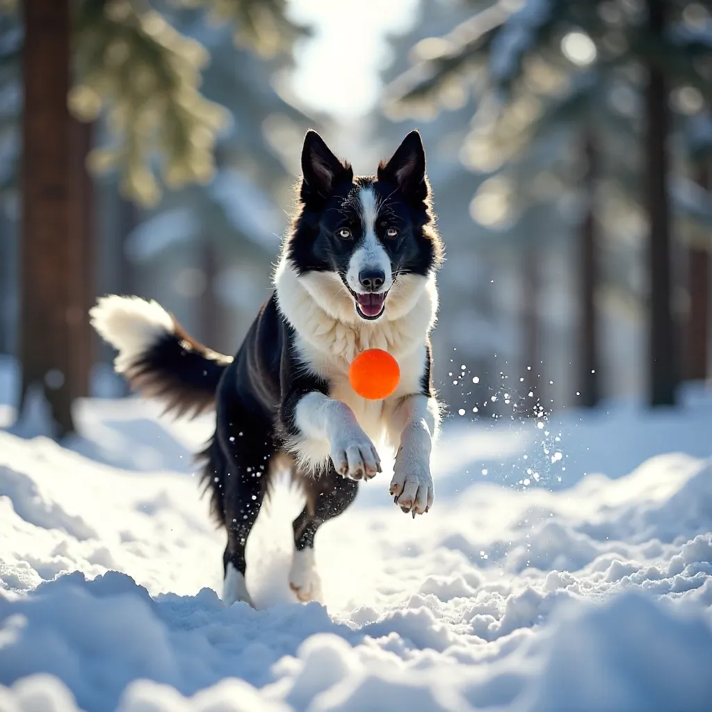 Energetic Border Collie Leaps in Snowy Forest