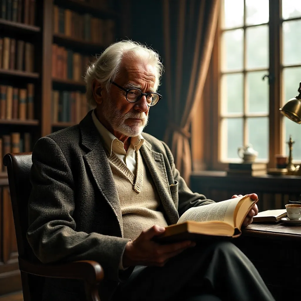 Nostalgic Senior in a Vintage Study