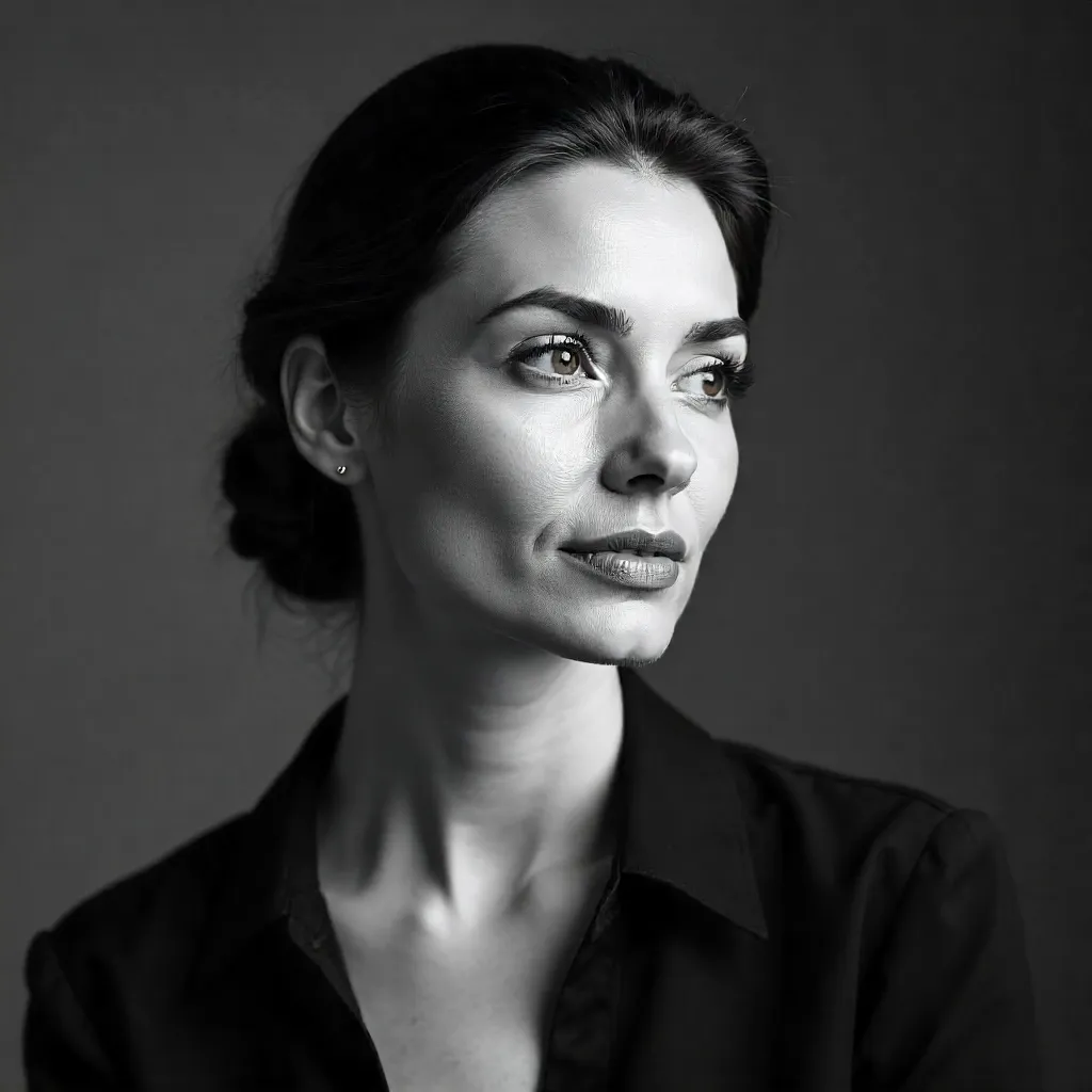 Elegant Black-and-White Portrait of a Thoughtful Woman