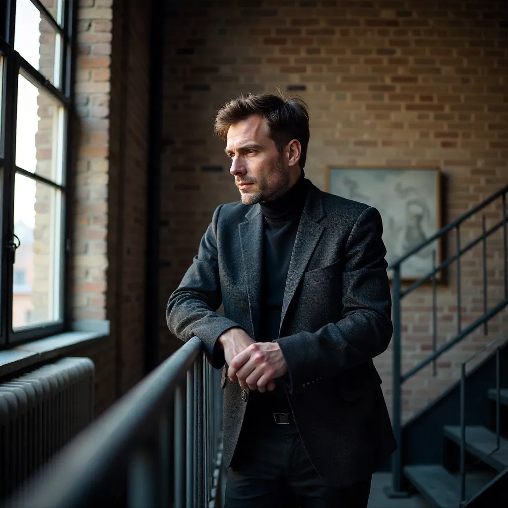 Contemplative Portrait on a Berlin Staircase
