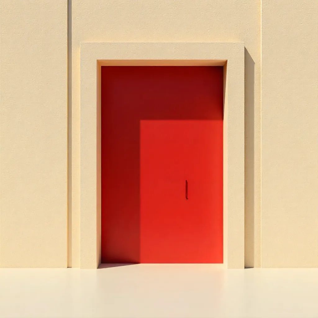 Geometric Minimalism: Red and Beige Doorway