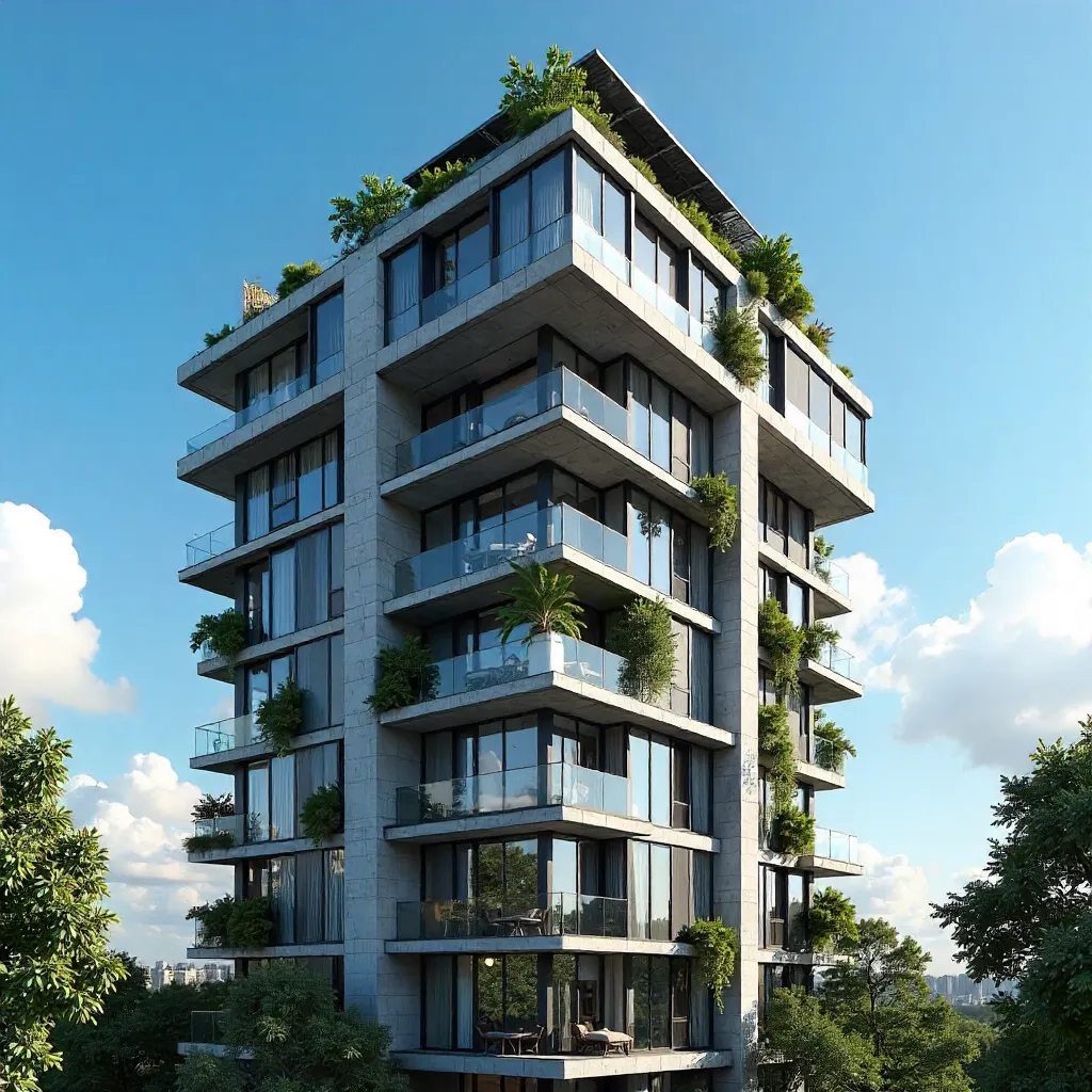 Blue Sky Backdrop: Modern Urban Apartment Building