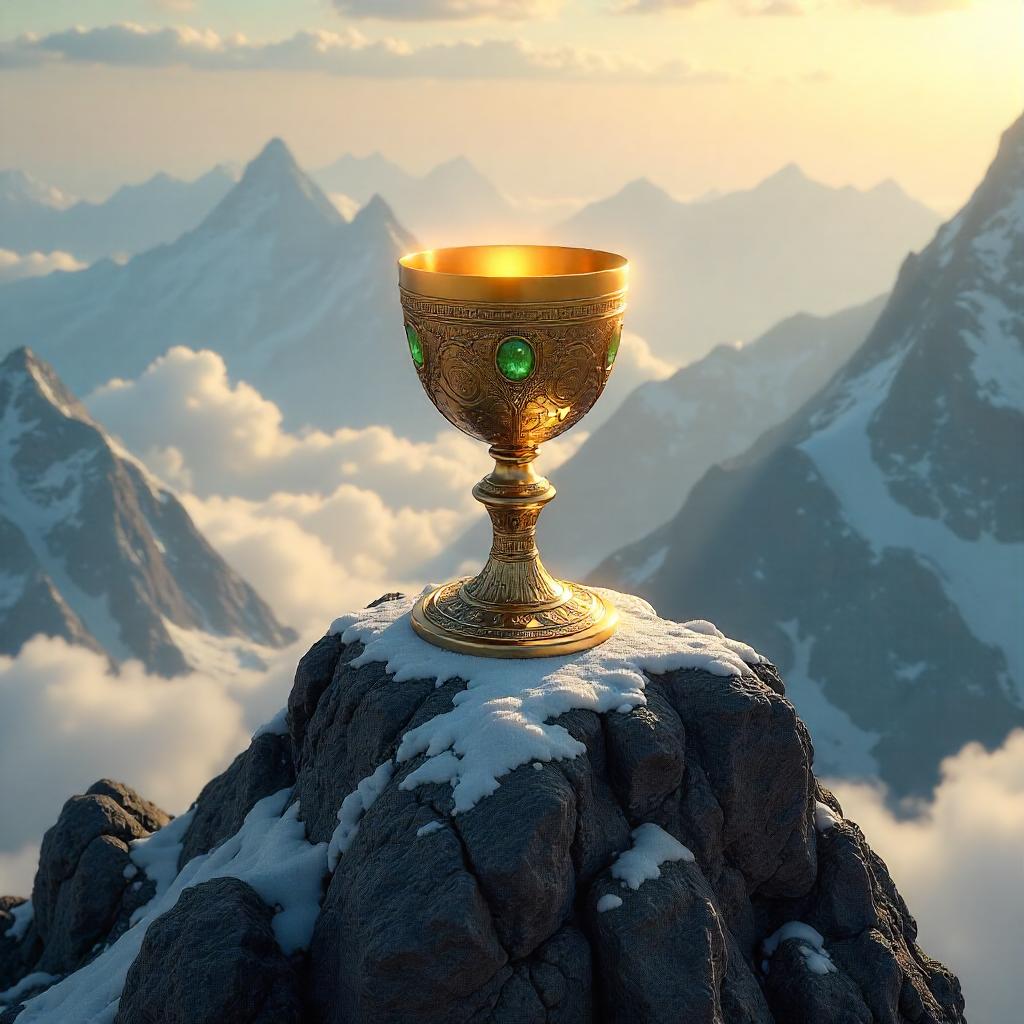 Holy Grail on a Mountain Peak - 3D Render