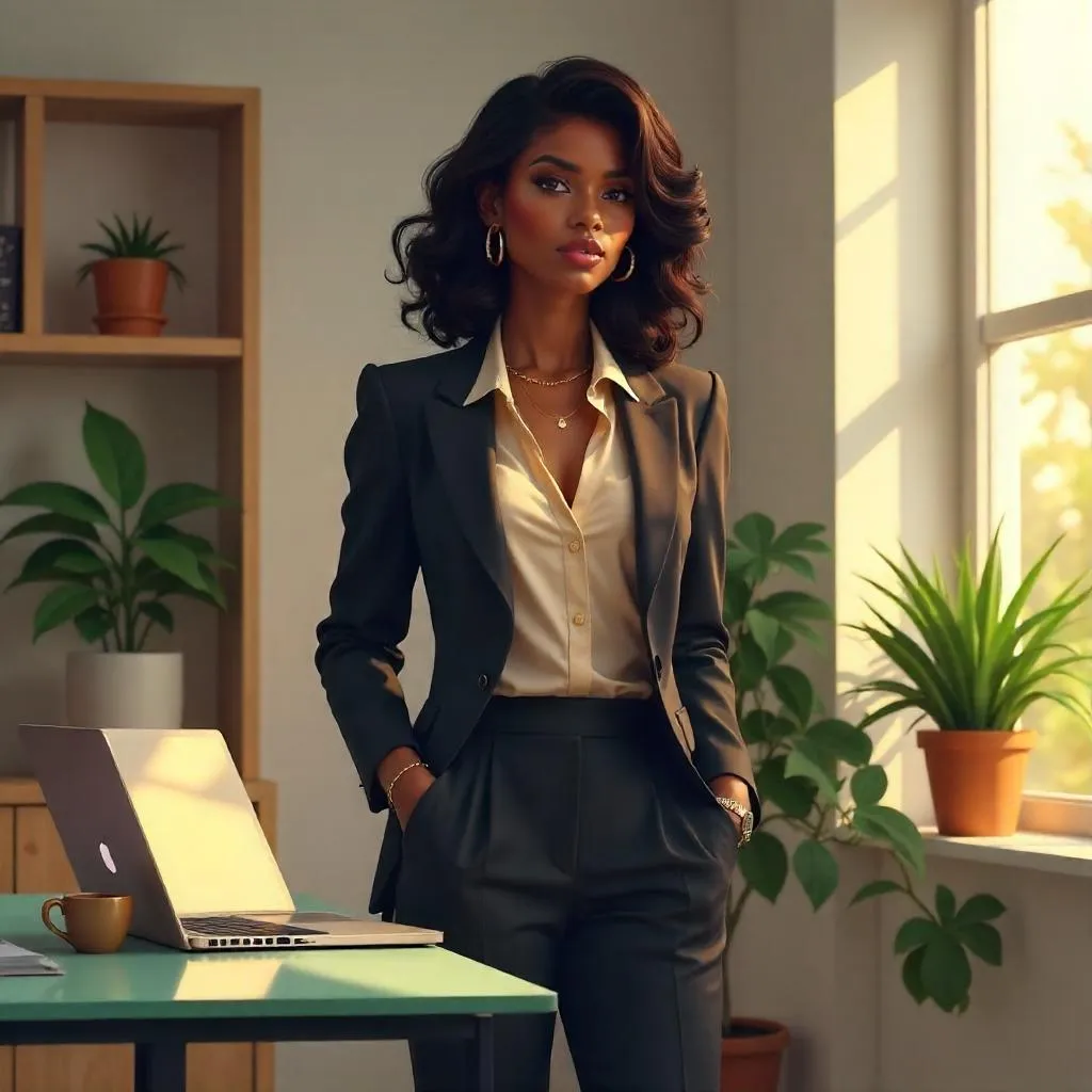 Elegant Black Woman in a Modern Office