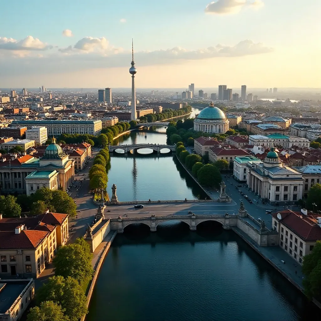 Aerial Berlin: Spree River and Iconic Landmarks