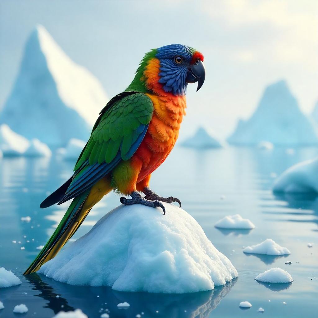 Parrot Among Icebergs: 3D Render