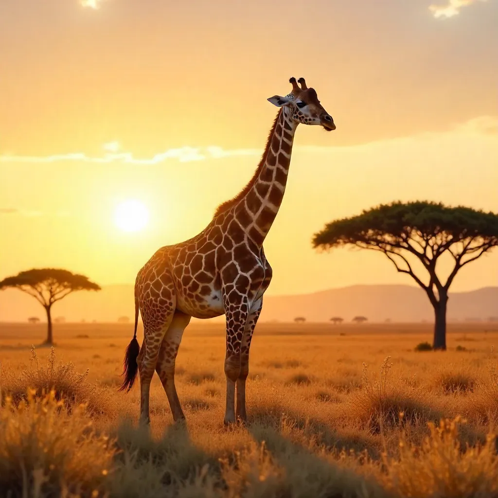 Giraffe on the Golden South African Savannah