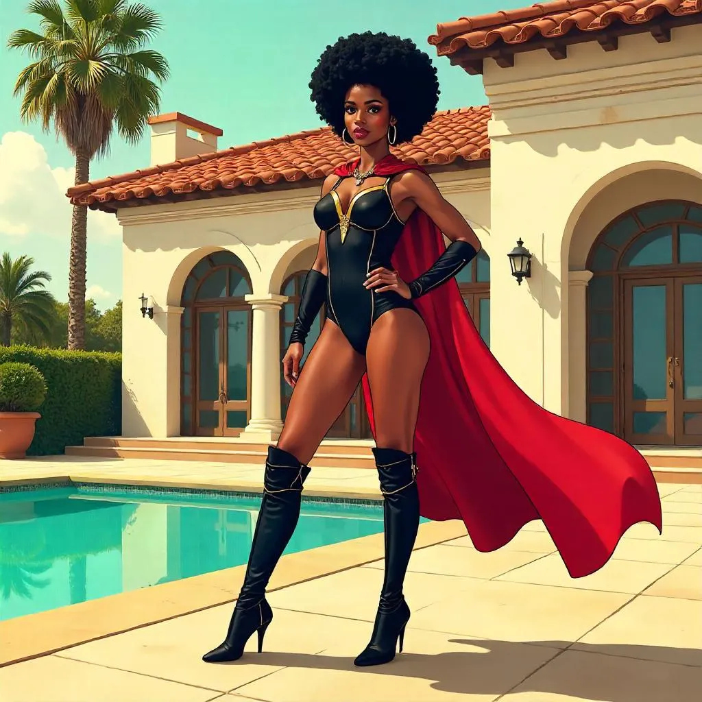 Stylish Black Girl Hero in a Sunny Villa