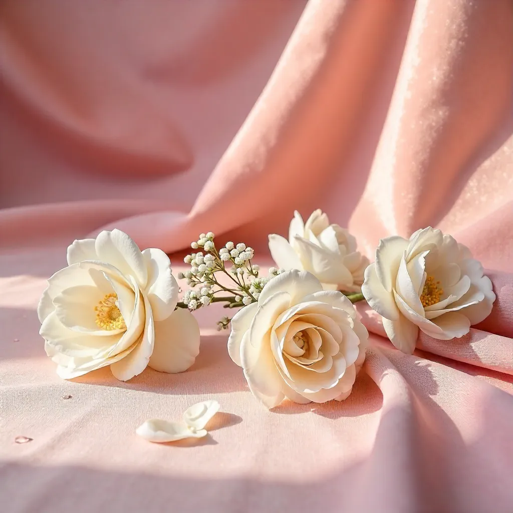 Soft Pink Velvet with Delicate White Floral Arrangement
