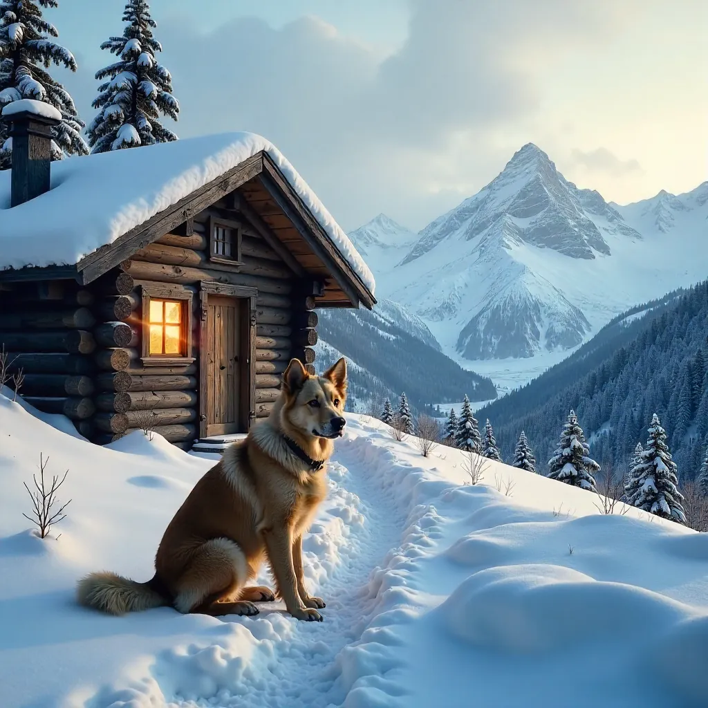 Shaggy Dog by a Snowy Tatras Hut in Tatranská Javorina