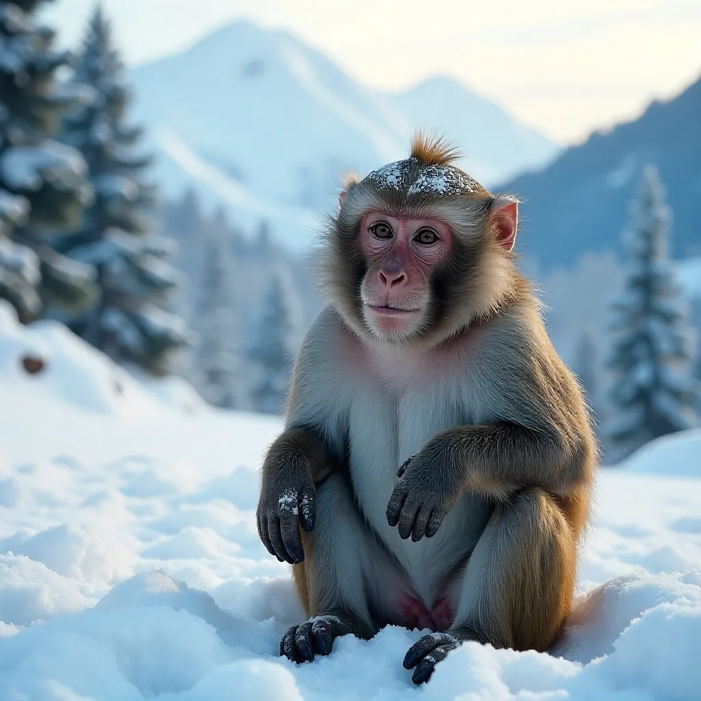 Curious Japanese Macaque in Snow, Yamanouchi