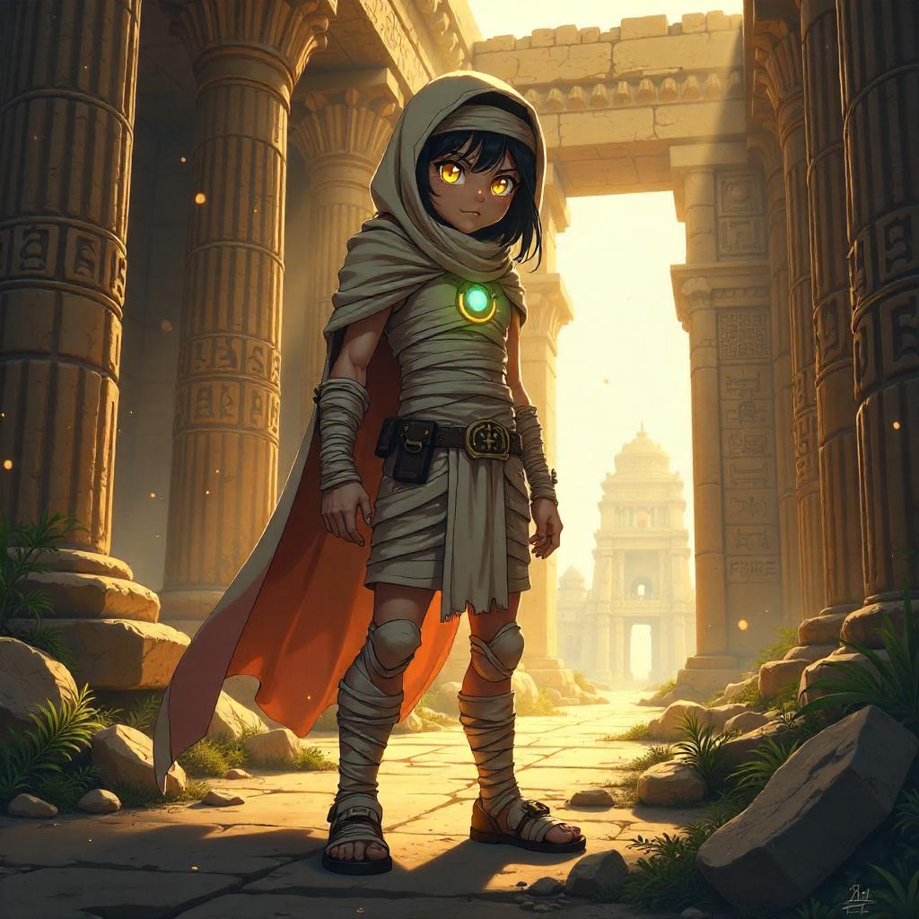 Mummy Adventurer in Temple Ruins, Anime Style