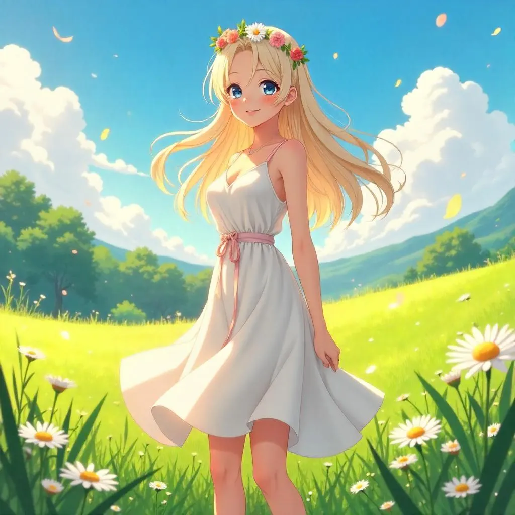 Stylish Anime Woman in a Meadow