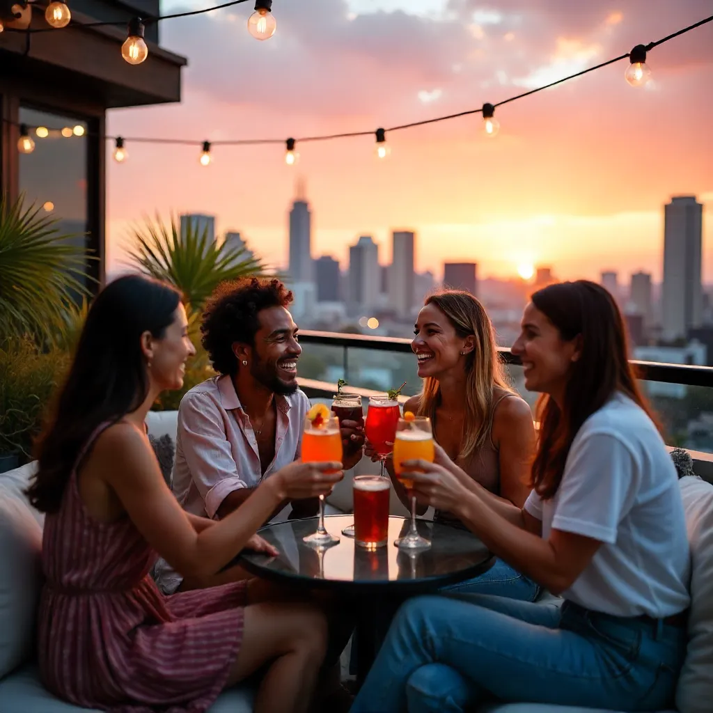 Sunset Rooftop Friends Party at Dusk