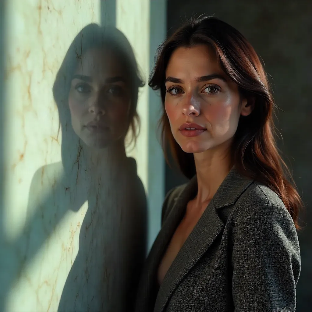 Echoes of Style: Blazer Portrait on Marble Reflection