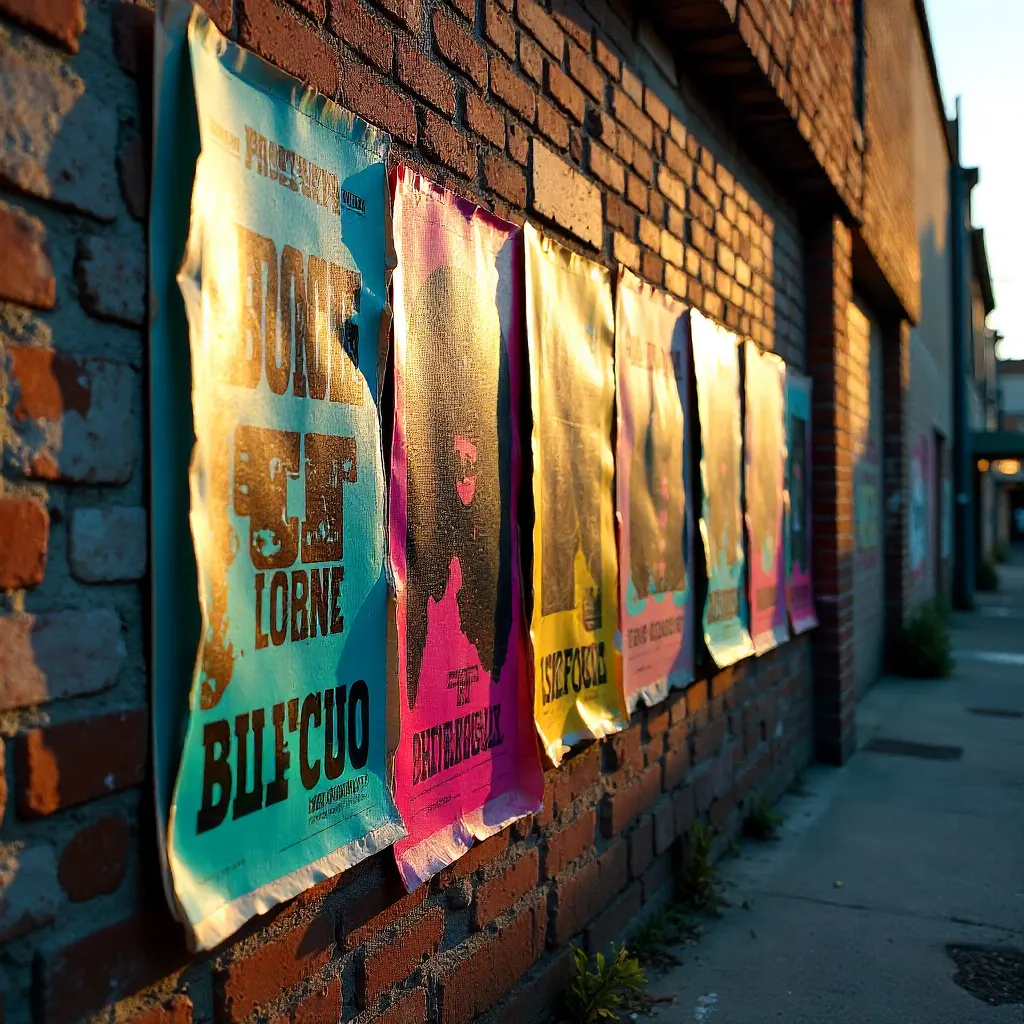 Vibrant Posters on a Weathered Wall: Street Art Parade