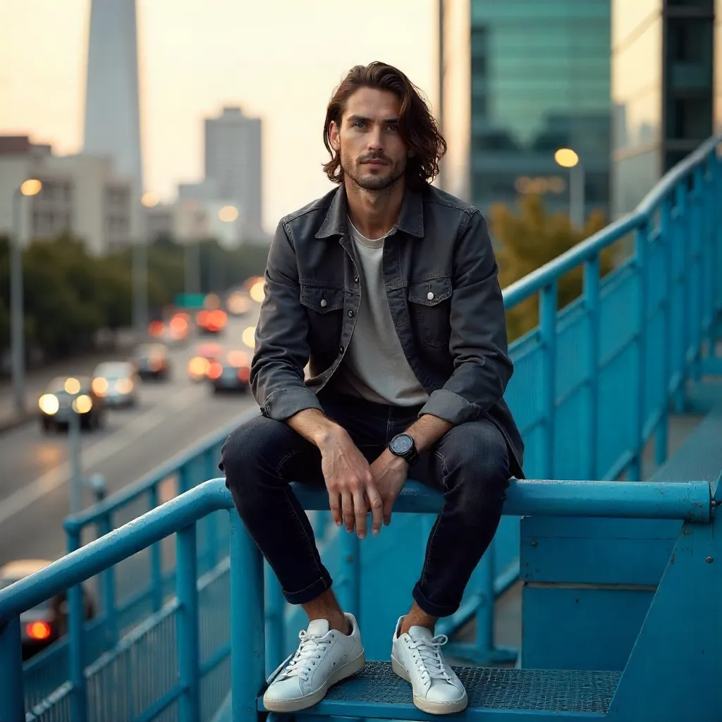 Contemporary Portrait on a Blue Urban Structure