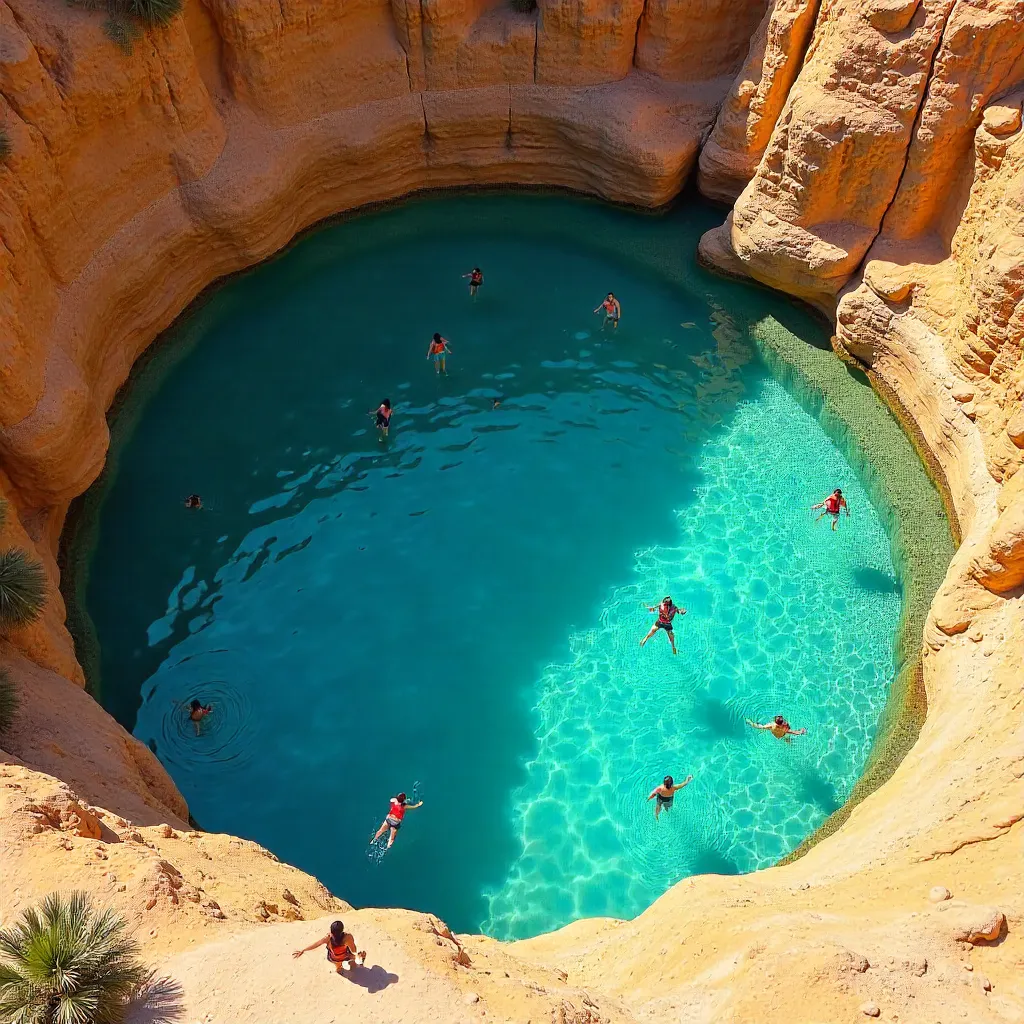 Turquoise Oasis: Tourists at Bimmah Sinkhole, Oman