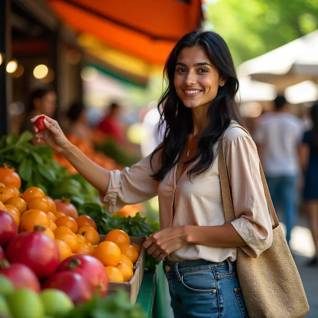 Photorealistic Middle Eastern Woman at a Farmers Market