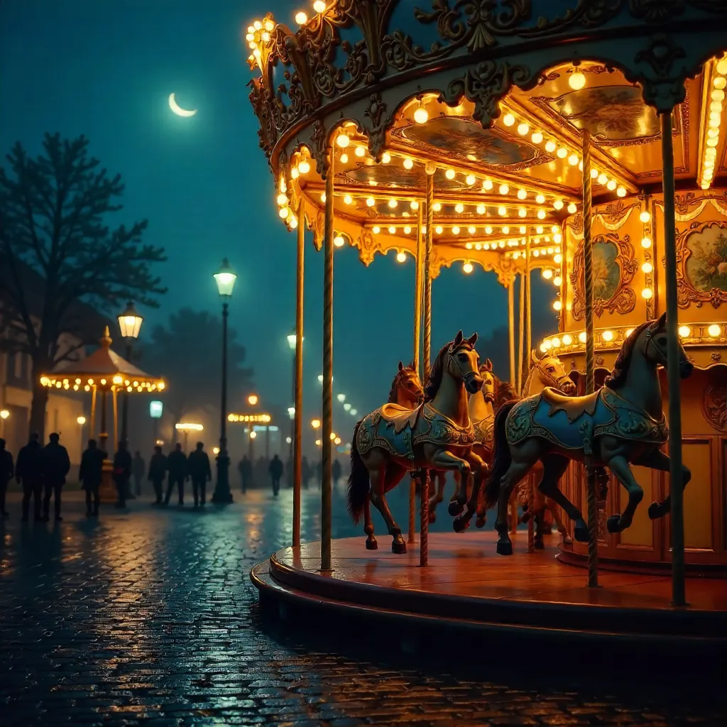Enchanted Night Carousel with Warm Amber Lights