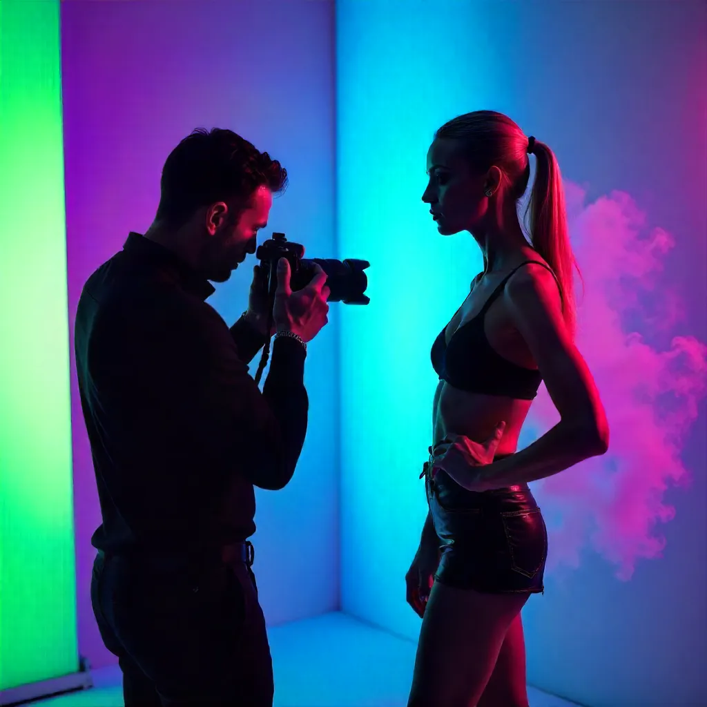 Neon-lit Studio Portrait: A Creative Lighting Session