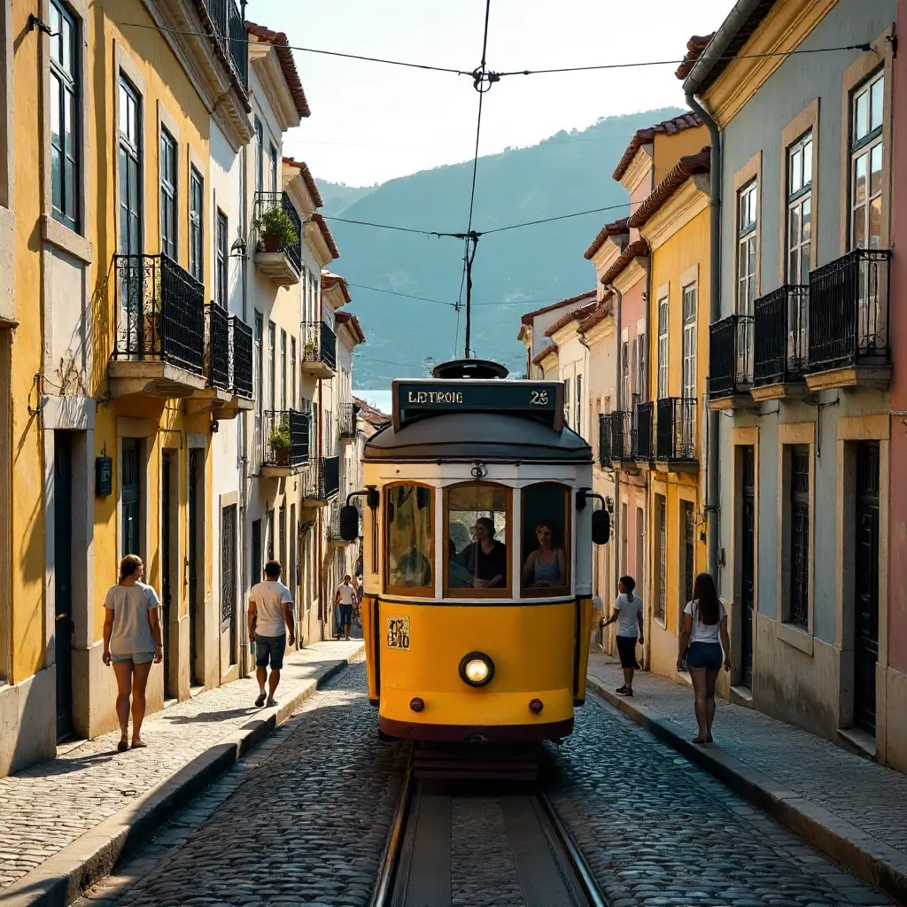 Yellow Tram in Lisbon’s Charming Streets