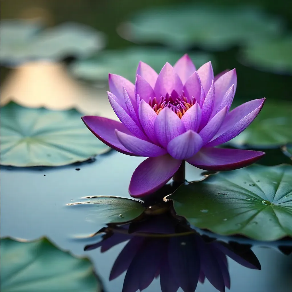 Tranquil Purple Lily in a Calm Pond